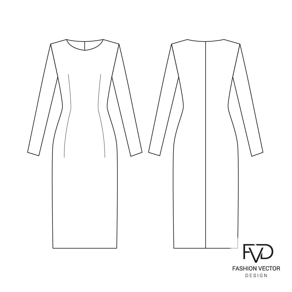 Эскиз платье футляр в Adobe Illustrator fvdesign.org